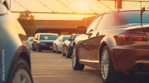 Close-Up View of Vehicle Parked in Outdoor Parking Area