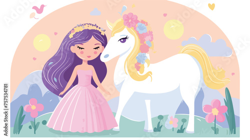 Greeting Card with Cute Cartoon fairy tale Princess