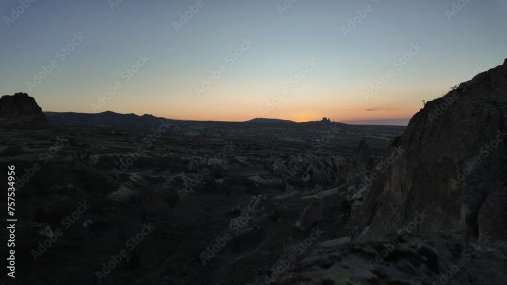 Timelapse sunset view of Cappadocia, Turkey.