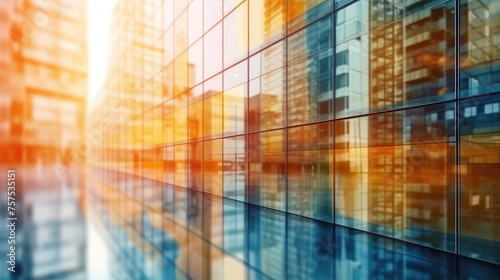 Blurred Glass Wall of Modern Business Office Building