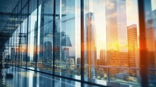 Blurred Glass Wall of Modern Business Office Building