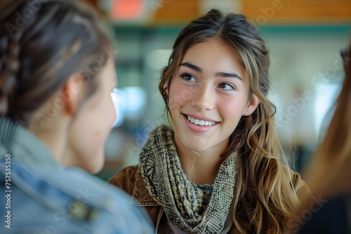 High school counselor, young woman, speaking with student. Generative Ai