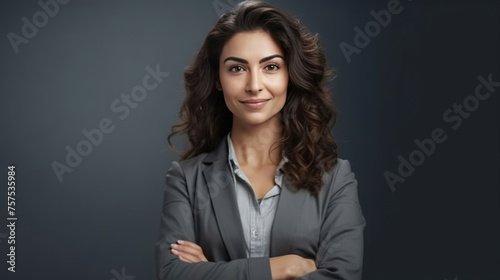 Confident Businesswoman Posing with Gray Background