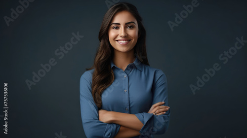 Confident Businesswoman Posing with Gray Background