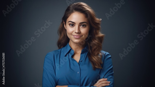 Confident Businesswoman Posing with Gray Background