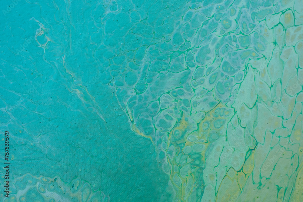 Naklejka premium Beautiful fluid art natural luxury painting. Marbleized effect. Ancient oriental drawing technique. Teal, green, blue and turquoise colors. Abstract decorative marble texture. 