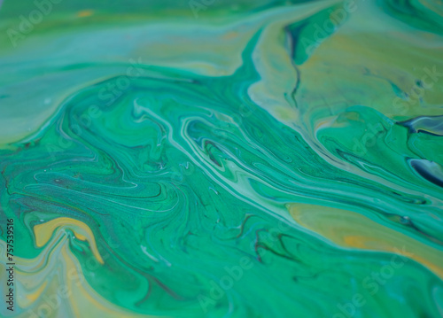 Beautiful fluid art natural luxury painting. Marbleized effect. Ancient oriental drawing technique. Teal, green, blue and turquoise colors. Abstract decorative marble texture. 