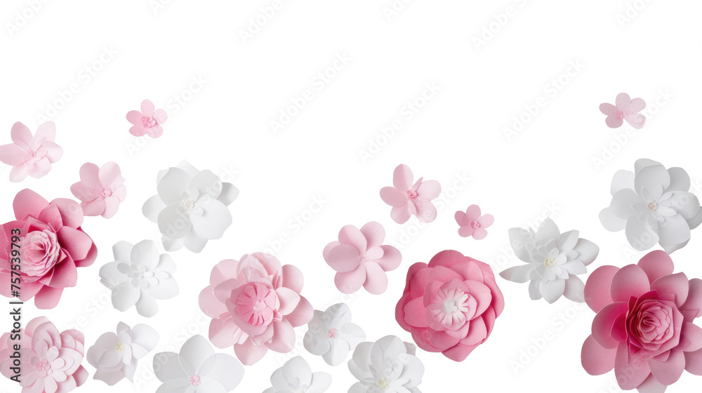 Pink and white flowers frame with text space on transparent