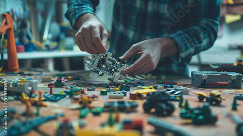 A person assembling a toy model, representing how to put together different parts in business