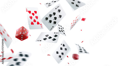 Playing cards falling on transparent background photo