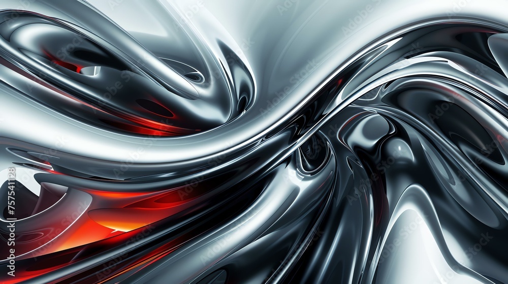 3D rendering of a silver metallic surface with red and orange ...