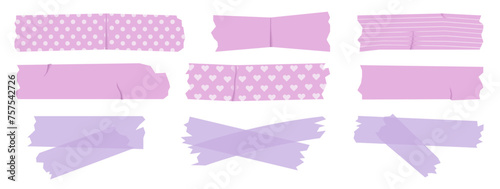 Realistic scotch tape with patterns and without. Office glue paper stripes collection. Torn strip, patch.