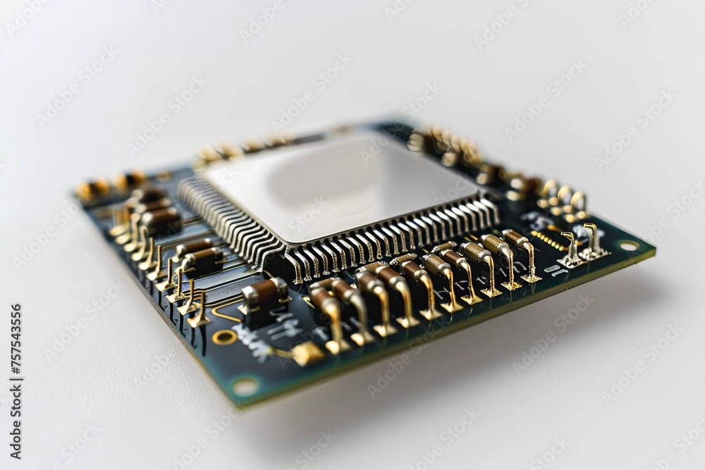 A close-up macro view of a computer chip, embodying modern information technology and artificial intelligence concepts. A close-up macro view of a computer chip, embodying modern information technology and artificial intelligence concepts.