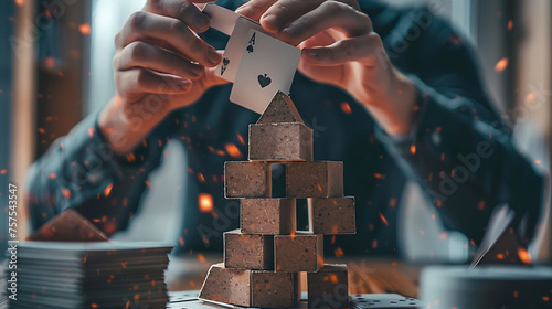 A person building a house of cards, representing how to create stability in business photo