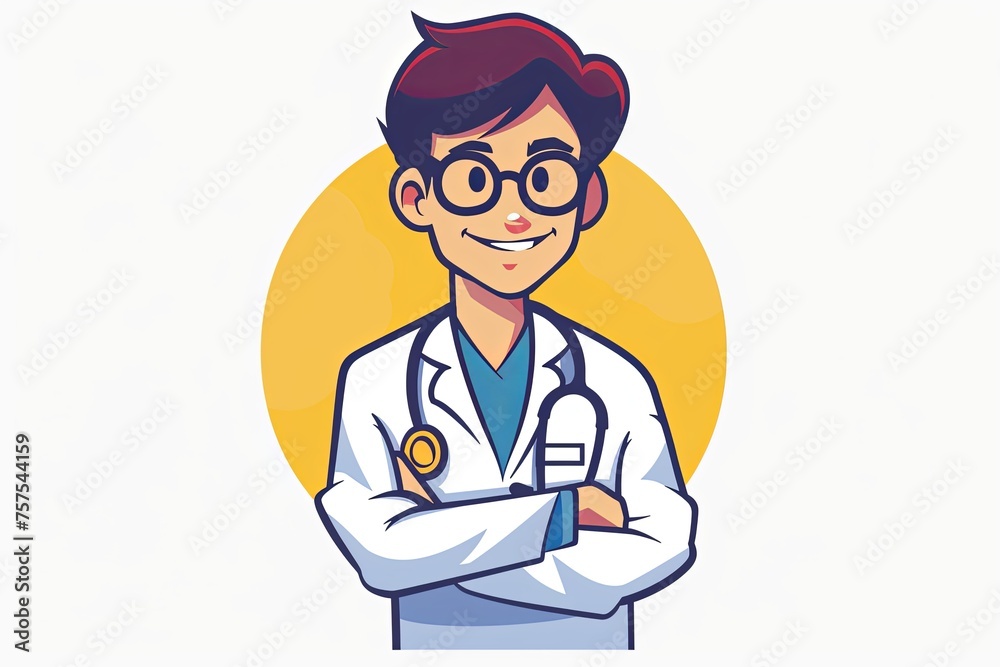 A doctor icon in cartoon style. A doctor icon in cartoon style.