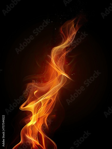 Flame on black background. Fire illustration, copy space - generative ai