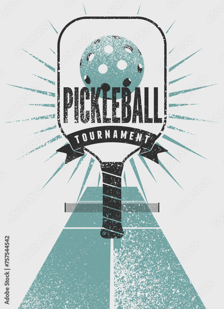 Pickleball Tournament typographical vintage grunge style poster design. Retro vector illustration. - obrazy, fototapety, plakaty 