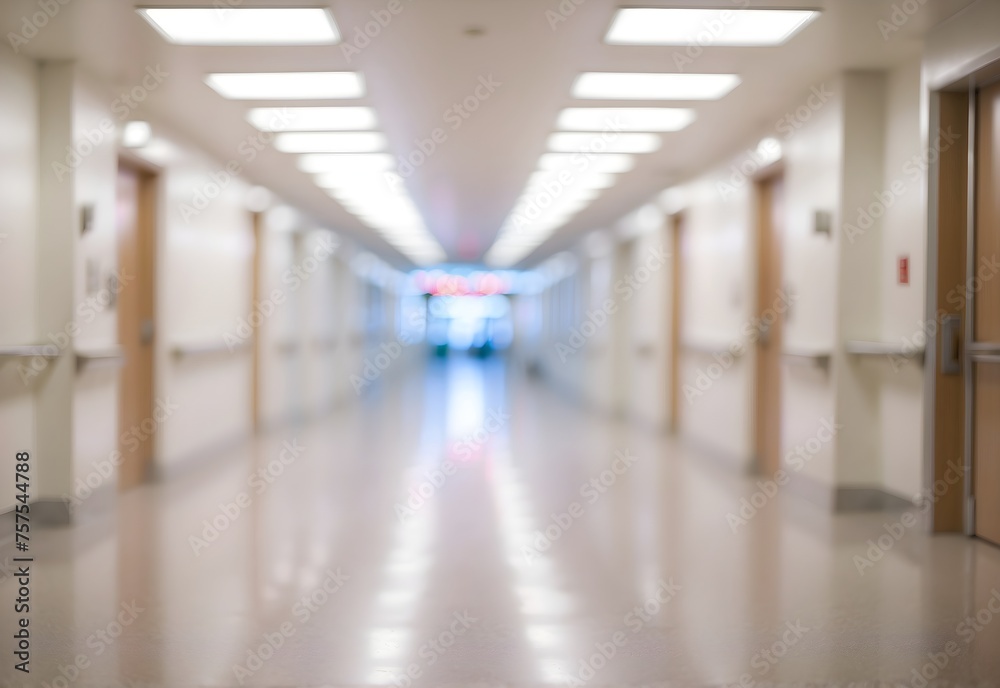 Blurred image of hospital hallway, generative AI Blurred image of hospital hallway, generative AI