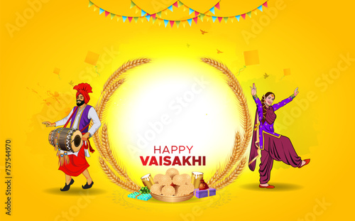 Baisakhi. Happy Vaisakhi festival celebration background and typography.