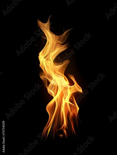 Flame on black background. Fire illustration, copy space - generative ai © Nia™