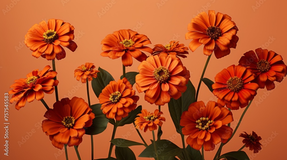 Orange Radiance Cluster of Orange Zinnias on Solid Orange Background
