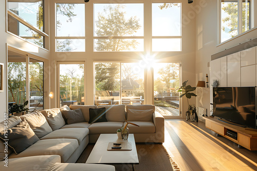 Furnished Living Room With Large Windows © Maksym