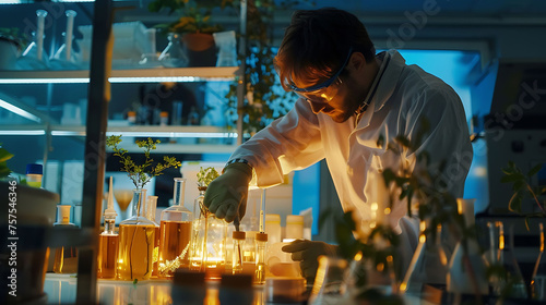 A person conducting an experiment in a laboratory, symbolizing experimentation and innovation in business strategies
