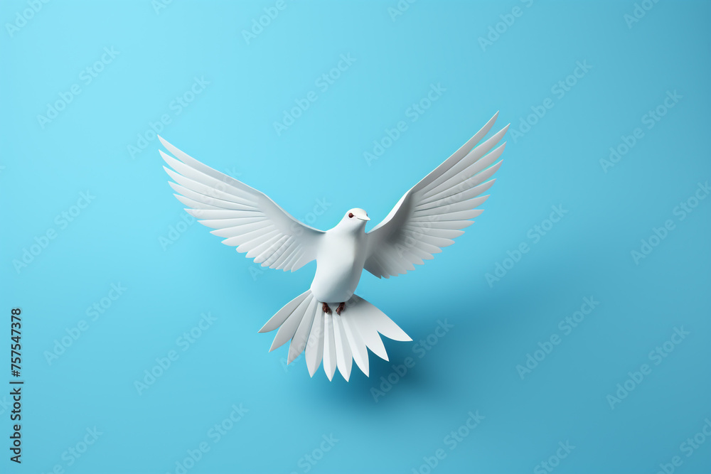 Obraz premium White paper origami bird on blue background сreated with Generative Ai