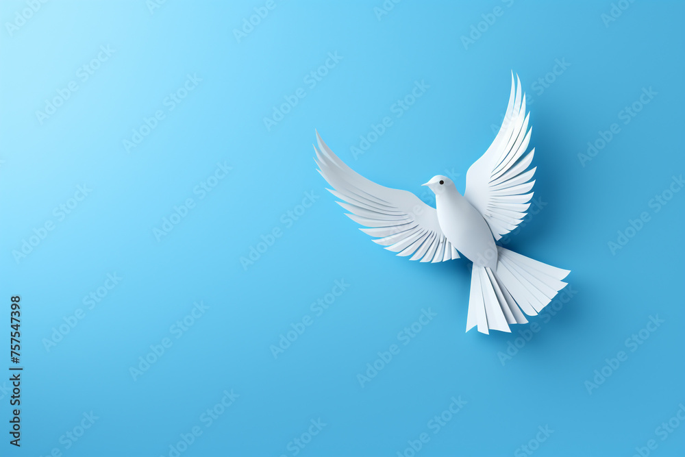 White paper origami bird on blue background сreated with Generative Ai White paper origami bird on blue background сreated with Generative Ai