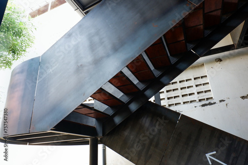 Black Metal spiral staircase in modern office,Home interior design details,copy space for text,Home interior design.