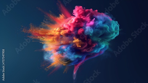 Explosion of creativity concept, with colorful brain turning into a colorful smoke
