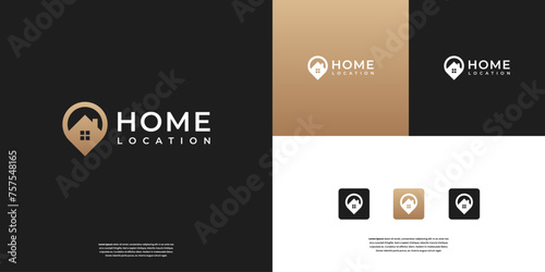 Minimalist Home and pin location logo design inspiration.