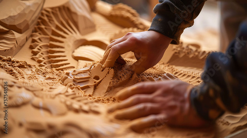 A person creating a sand sculpture, symbolizing temporary creations and adaptability in business processes photo