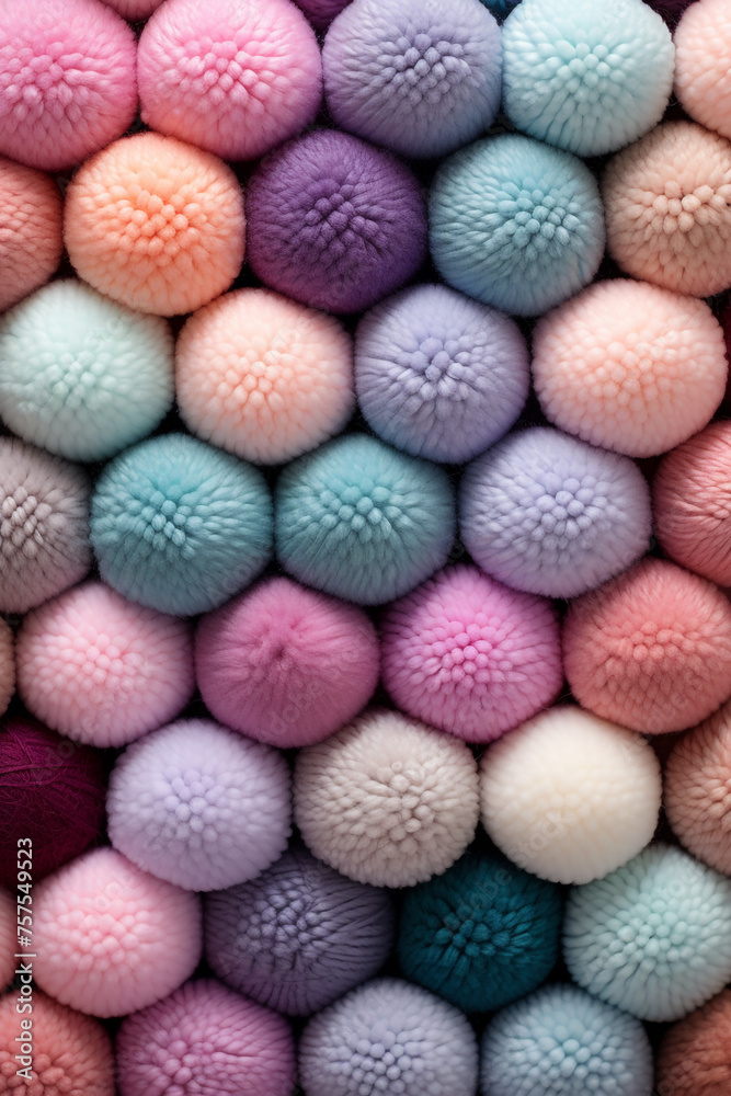 Different color wool balls on texture background, closeup view сreated with Generative Ai Different color wool balls on texture background, closeup view сreated with Generative Ai