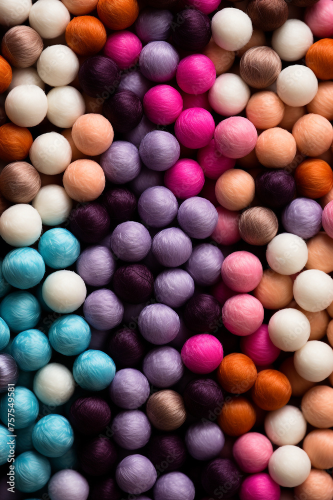 Different color wool balls on texture background, closeup view сreated with Generative Ai Different color wool balls on texture background, closeup view сreated with Generative Ai