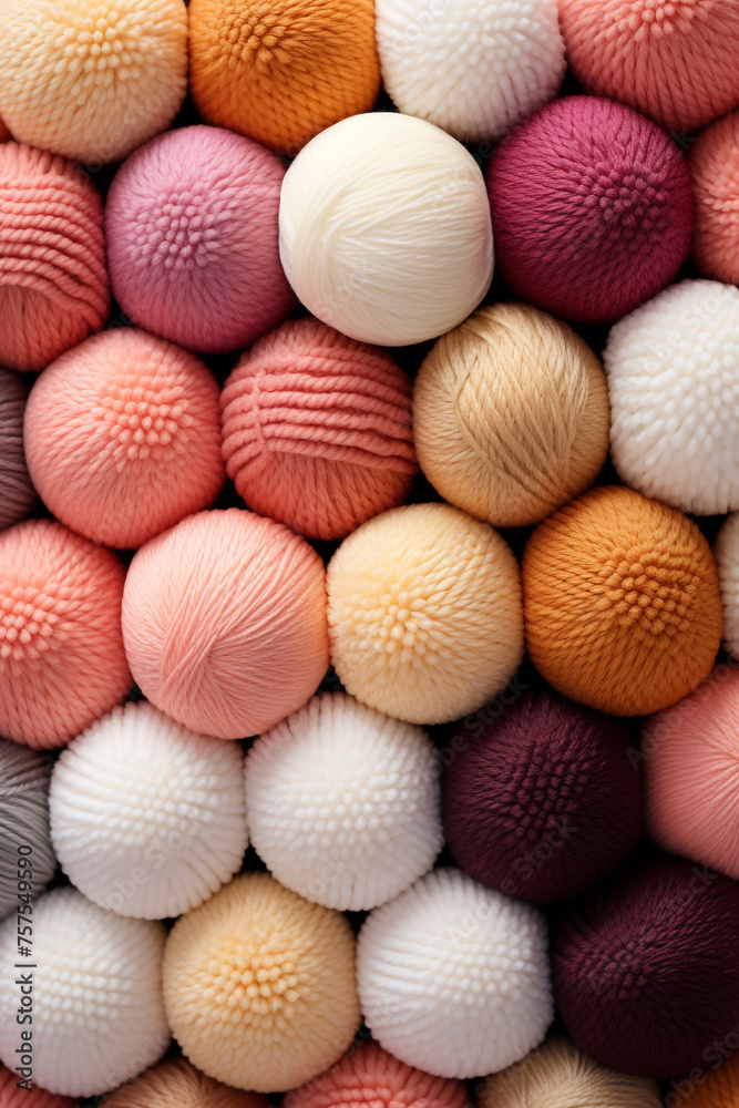 Different color wool balls on texture background, closeup view сreated with Generative Ai Different color wool balls on texture background, closeup view сreated with Generative Ai