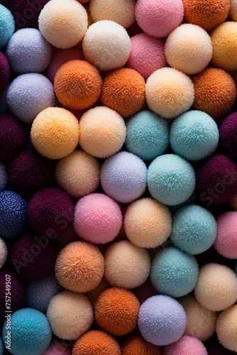 Different color wool balls on texture background, closeup view сreated with Generative Ai