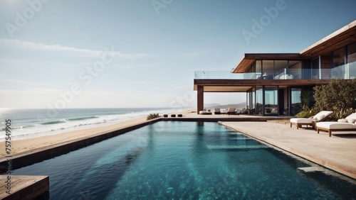 Luxurious beachfront residence featuring a private rooftop infinity pool with panoramic views of the Pacific Ocean in Malibu, California © Damian Sobczyk