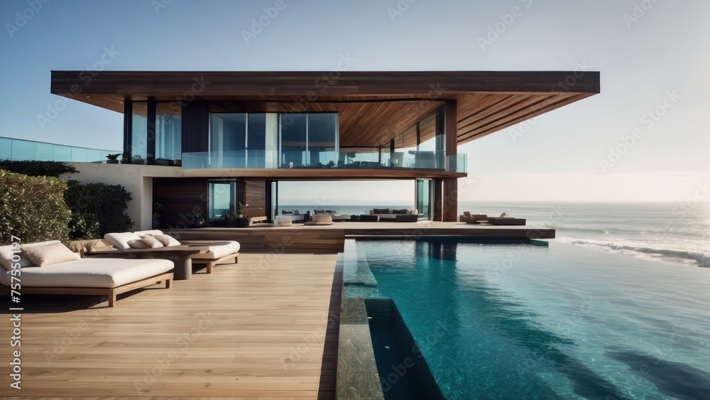Luxurious beachfront residence featuring a private rooftop infinity pool with panoramic views of the Pacific Ocean in Malibu, California Luxurious beachfront residence featuring a private rooftop infinity pool with panoramic views of the Pacific Ocean in Malibu, California