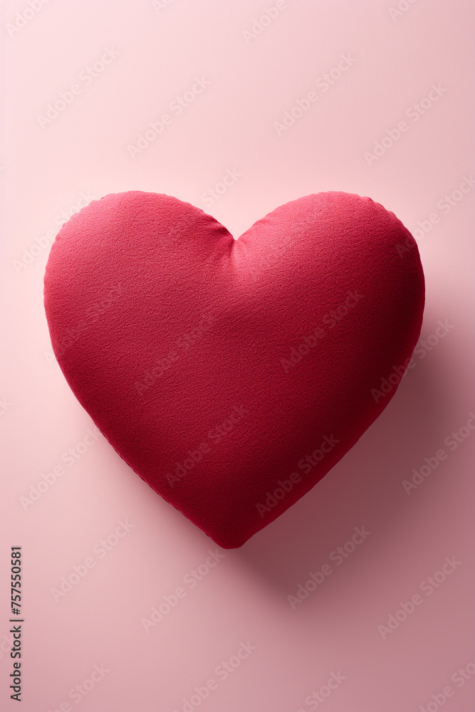 a red mat heart light pink background, copy space сreated with Generative Ai