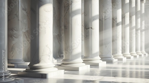 marble columns in soft  natural lighting  with the play of shadows and highlights on their surfaces. the classical charm of these architectural elements.