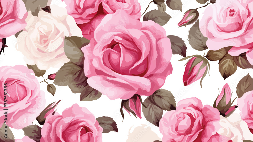 Seamless floral pattern with roses watercolor. 