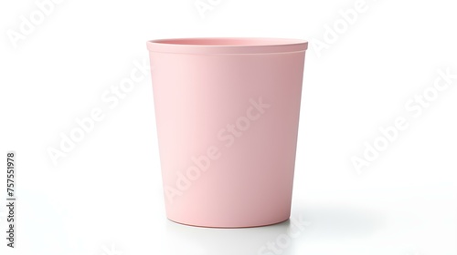 Blush Paper Bin on a white Background. Office Template with Copy Space