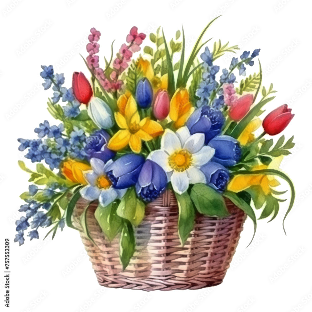 Basket Filled With Flowers on White Background