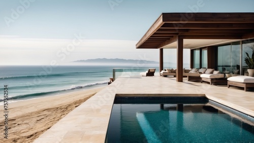 Luxurious beachfront residence featuring a private rooftop infinity pool with panoramic views of the Pacific Ocean in Malibu, California © Damian Sobczyk