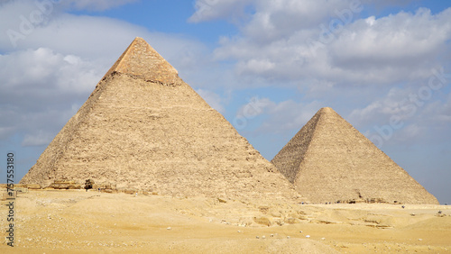 Giza Pyramid Complex. Giza Necropolis in Cairo Egypt. Cheops and Khafre.