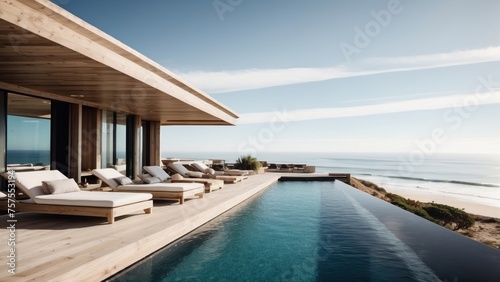 Luxurious beachfront residence featuring a private rooftop infinity pool with panoramic views of the Pacific Ocean in Malibu  California