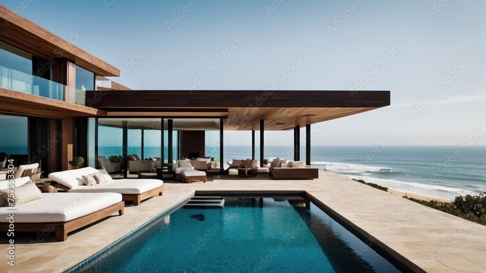 Luxurious beachfront residence featuring a private rooftop infinity pool with panoramic views of the Pacific Ocean in Malibu, California Luxurious beachfront residence featuring a private rooftop infinity pool with panoramic views of the Pacific Ocean in Malibu, California