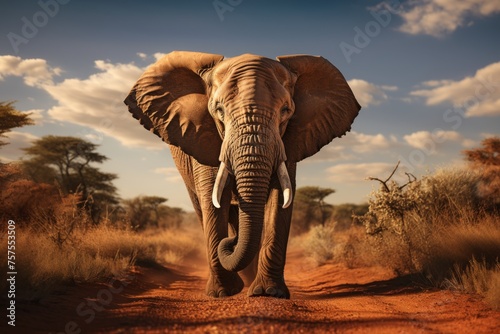 Majestic Sunset with African Elephant