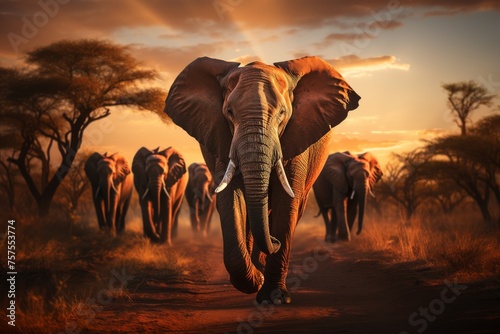 Majestic Sunset with African Elephant